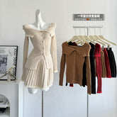 BXOXO - summer inspo Autumn New Elegant Set Skirt Women's Slim Temperament Long Sleeve Knitted Top Pleated Skirt Two Piece Set